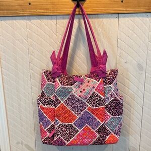 Vera Bradley Vibrant Floral Patchwork Tote Pink Purple Orange EUC